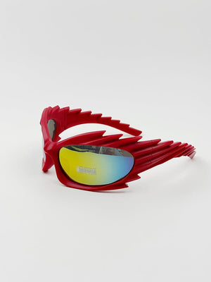 Spike Ridge Wrap Sunglasses with Mirror Lenses – Red, angle | XoKool