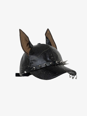 Baseballcap mit Hundeohren und Spikes aus Kunstleder – Schwarz, Seitenansicht | XoKool