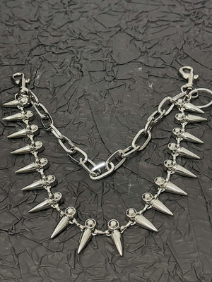 Spiked Double Chain Necklace and Pants Chain – flat lay on dark background | XoKool