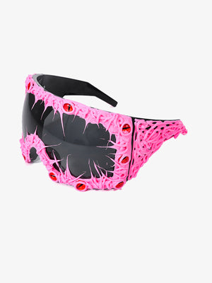 Shield-Sonnenbrille mit Spikes – Pink, Schrägansicht | XoKool