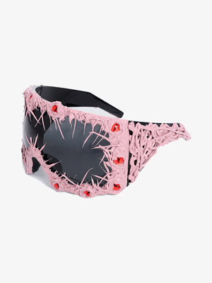 Shield-Sonnenbrille mit Spikes – Hellrosa, Schrägansicht | XoKool