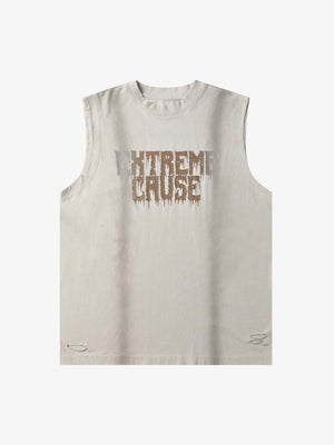 Camiseta sin mangas con rayas de spray y letras drip – Gris Claro, vista frontal | XoKool