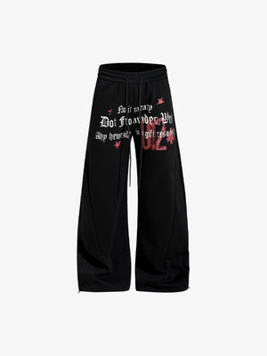 Star Print Wide Leg Graphic Sweatpants – Black, front flat | XoKool
