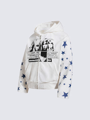 Zip Hoodie mit Sternen – Weiß, schräge Vorderansicht | XoKool