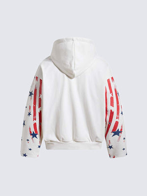 Zip Hoodie mit Sternen – Weiß, Rückansicht mit roten Streifen an den Ärmeln | XoKool