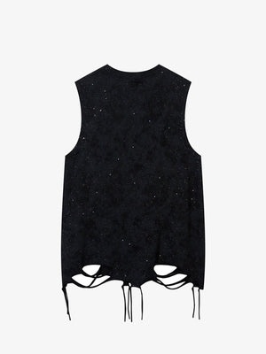 Ripped Tanktop mit Sternen-Sprenkeln und Doppelkette – Schwarz, Rückansicht | XoKool