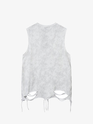 Star Speckle Ripped Tanktop mit Doppelkette – Hellgrau, Rückansicht | XoKool