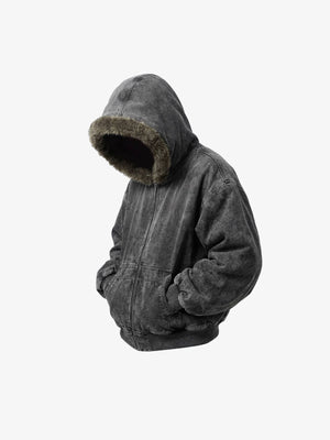 Fur trim zip up hoodie – side flat, hood | XoKool