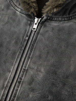 Fur trim zip up hoodie – zip and hood close-up | XoKool