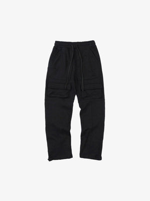 Straight Leg Drawstring Cargo Sweatpants – Black, front flat | XoKool