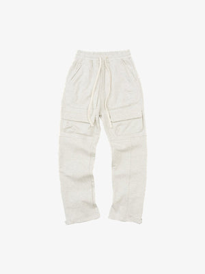 Straight Leg Drawstring Cargo Sweatpants – Oatmeal, front flat | XoKool