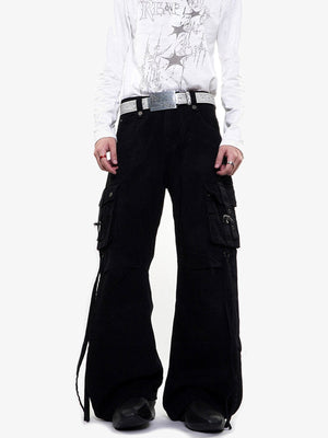 Strap cargo pants – Black, on model front | XoKool