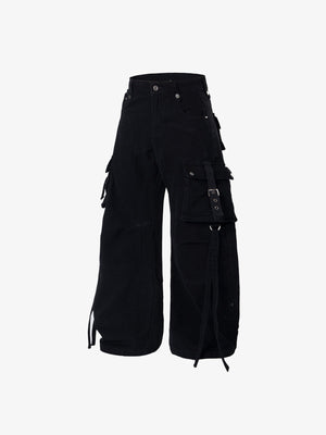 Strap cargo pants – Black, side view | XoKool