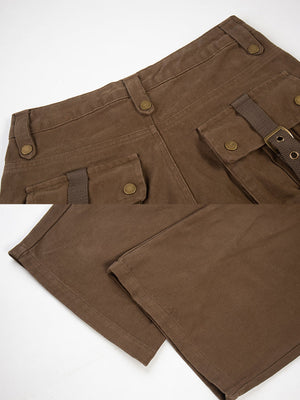 Strap cargo pants – Brown, back pocket and hem close-up | XoKool