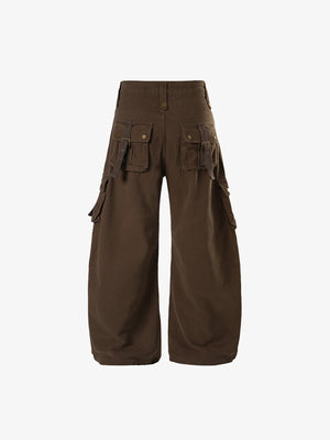 Strap cargo pants – Brown, back view | XoKool