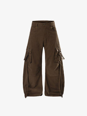 Strap Cargo Pants with Buckle Flap Pockets – Brown, front view | XoKool