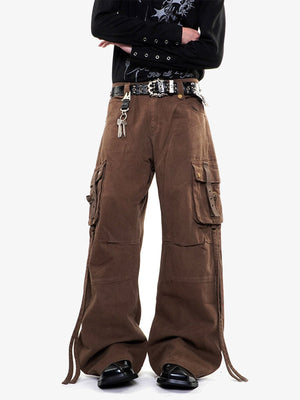 Strap cargo pants – Brown, on model front | XoKool