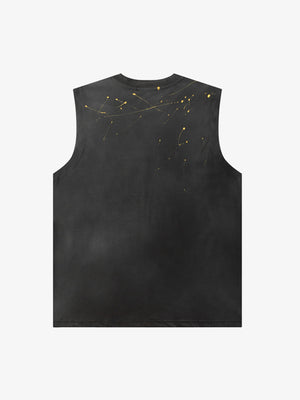 Washed Streetwear Tanktop mit spitzen Farbbuchstaben – Rückansicht flach | XoKool