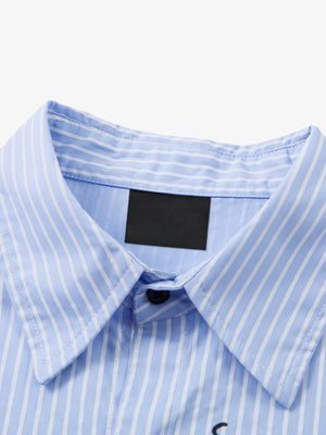 Striped Button Up Shirt with Layered Long Sleeves – Light Blue Stripe, collar close-up | XoKool