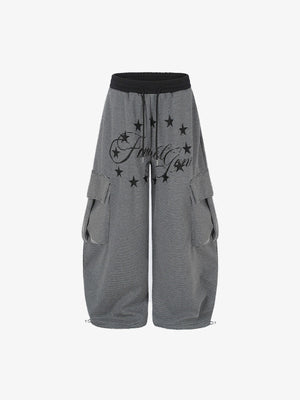 Striped Cargo Sweatpants with Star Print – Front flat | XoKool