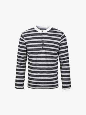 Gestreiftes Henley Longsleeve – Marineblau gestreift, Vorderansicht | XoKool