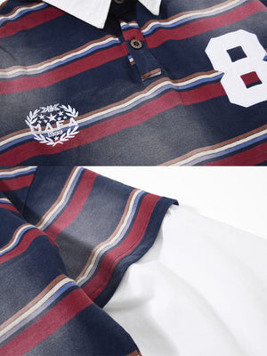 Striped rugby shirt – crest and layered sleeve close-up | XoKool