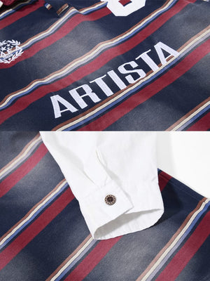 Striped rugby shirt – lettering and cuff close-up | XoKool