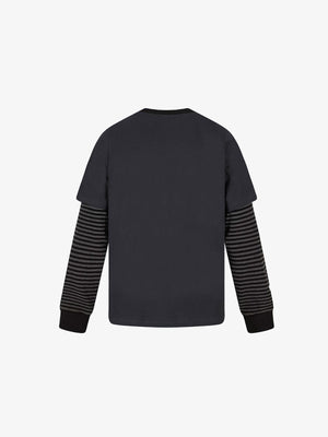 Layered T-Shirt mit gestreiften Ärmeln – Schwarz, Rückansicht | XoKool