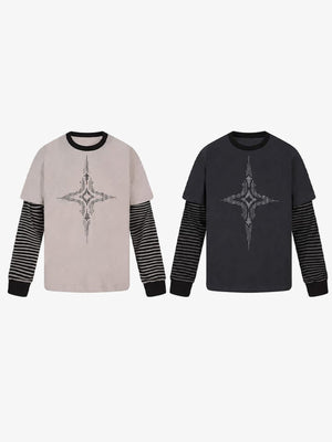 Layered T-Shirt mit gestreiften Ärmeln – beide Farben, Vorderansicht | XoKool
