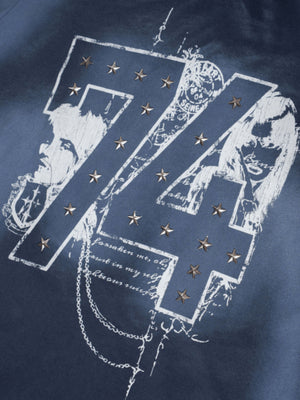 Genietetes Nummern-T-Shirt – Print und Nieten in der Nahaufnahme | XoKool