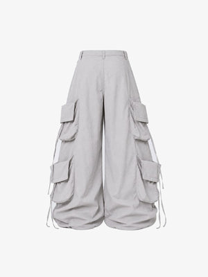 Studded cargo pants – Light Grey, back flat | XoKool