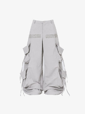 Studded cargo pants – Light Grey, front flat | XoKool