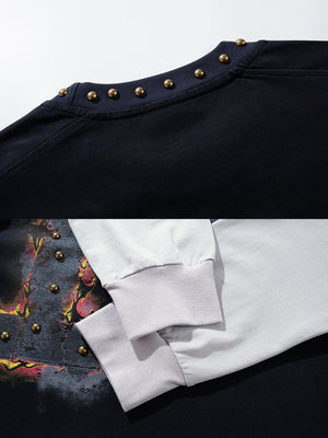 Studded Flame Longsleeve – Schwarz, Nieten und Bündchen Nahaufnahme | XoKool