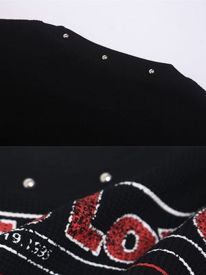 Studded newspaper tee – Black, studs and slogan close-up | XoKool