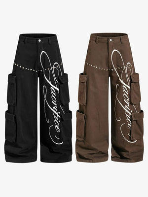 Studded cargo pants – Both colours, front flat | XoKool