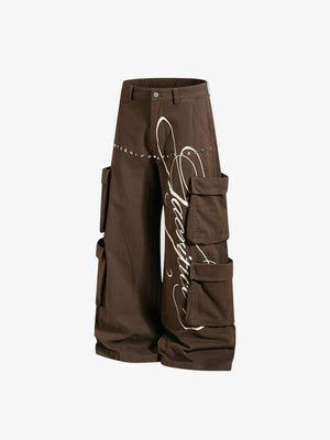 Studded cargo pants – Brown, front flat angle | XoKool