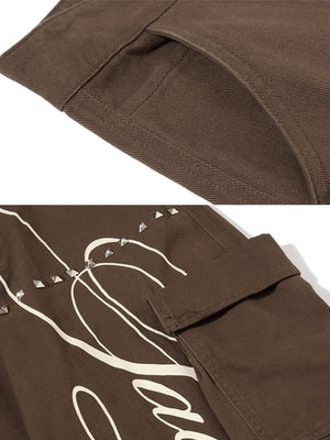 Studded cargo pants – Brown, pocket and stud close-up | XoKool