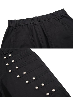 Studded wide leg pants – Black, detail collage: elastic back waist, studs | XoKool