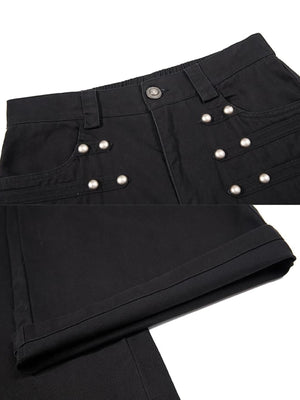 Studded wide leg pants – Black, detail collage: studs, hem | XoKool