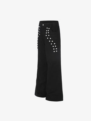 Studded wide leg pants – Black, side flat lay | XoKool