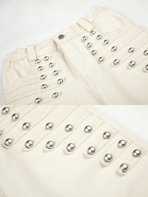 Studded wide leg pants – Cream, detail collage: studs close-up | XoKool