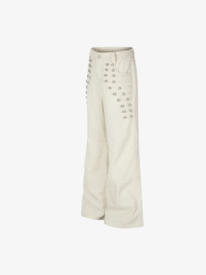 Studded wide leg pants – Cream, side flat lay | XoKool