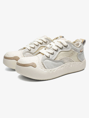 Big toe patchwork sneakers – Cream pair, side | XoKool