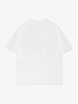 T-Shirt mit Denim-Schmetterlings-Patch und Airbrush-Glow – Weiß, Rückansicht | XoKool