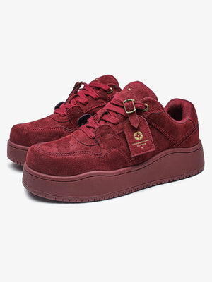 Burgundy or Grey Suede-Look Platform Sneakers – Wine Red pair, angled | XoKool
