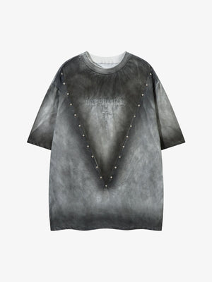 Studded Cross Oversized Washed T-Shirt – Grey, front view | XoKool