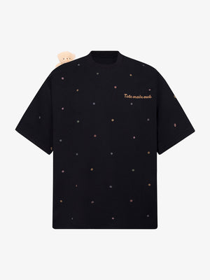 Polka Dot Teddy Bear T-Shirt – Navy Black, front view | XoKool
