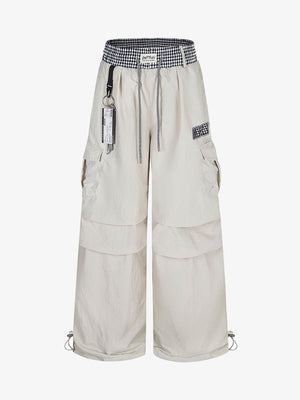 Pantalones paracaídas con doble cintura de cuadros vichy – Crema, vista frontal | XoKool