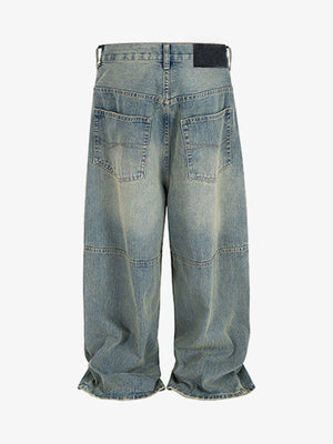 Super Baggy Light Wash Jeans with Ribbon Ties – Blue, back view | XoKool