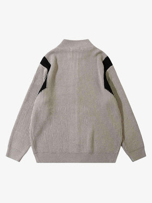 Colour-Block Rippstrick-Pullover mit durchgehendem Reißverschluss – Beige, Rückansicht | XoKool